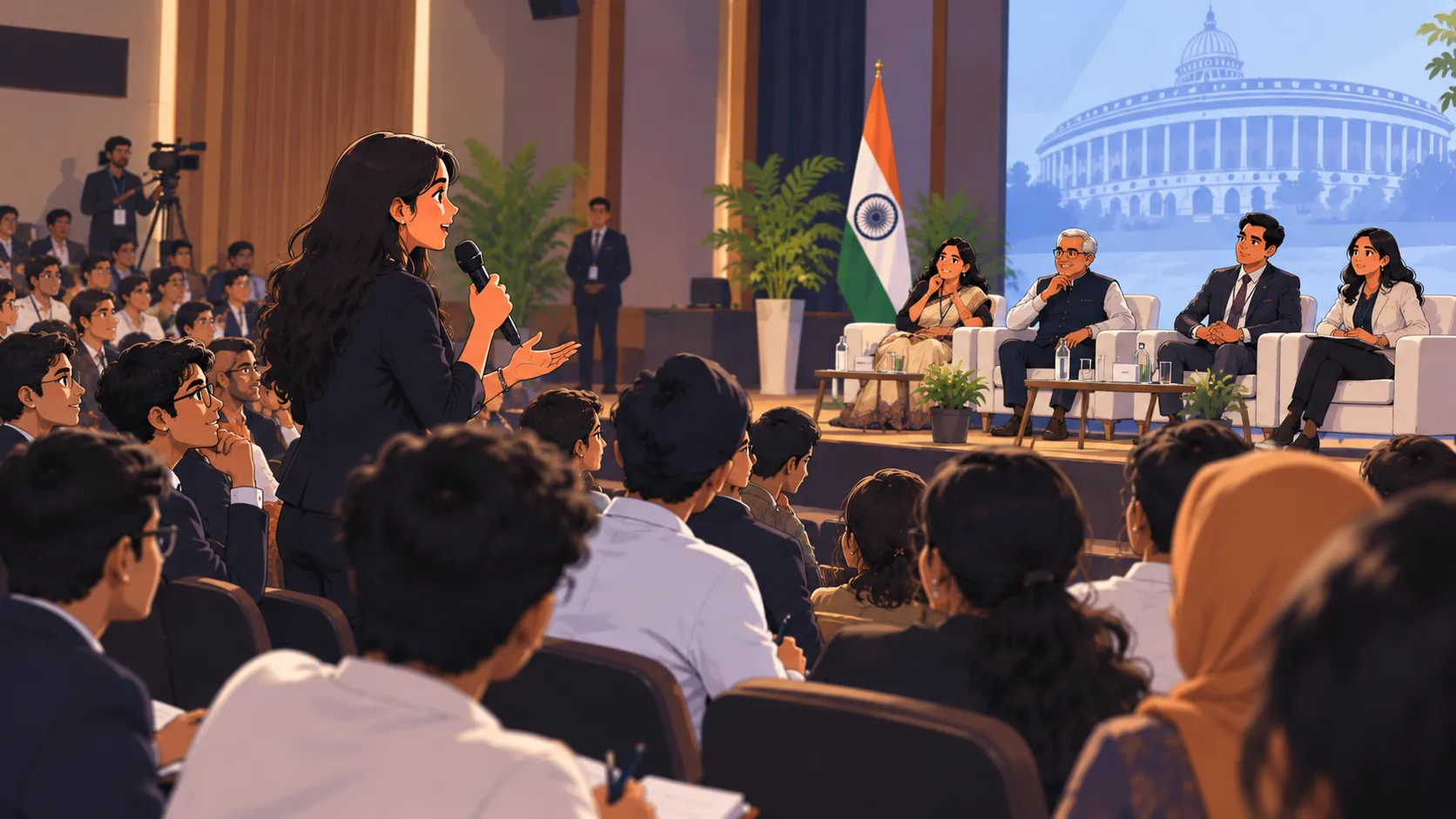 A young delegate asking a question at a YUVANITI dialogue.