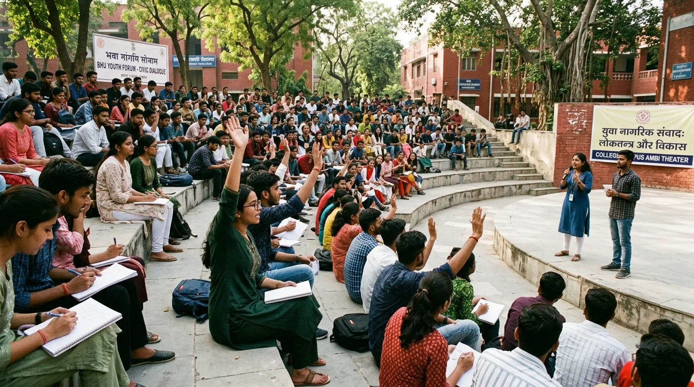 Students seated at a YUVANITI session on a college campus.